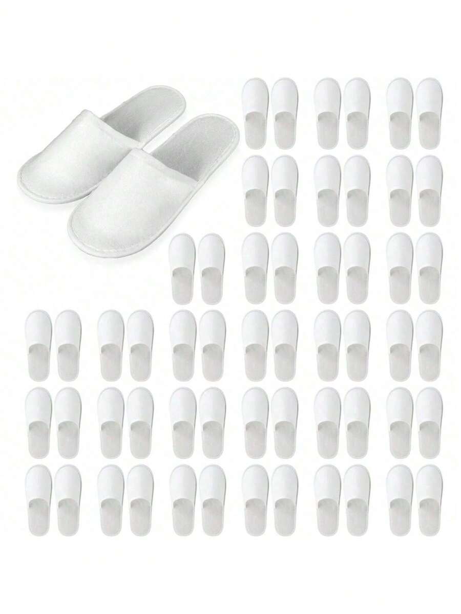 30 Pairs 10.5-Inch Disposable Guest Slippers, White Spa Slippers, Bulk Slippers, Non-Slip Travel Slippers With Closed Toes, Suitable For Hotel Guests, Women And Men, Medium Size