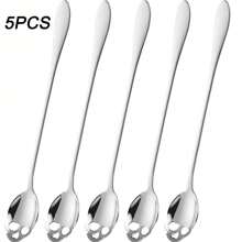 3/5pcs Skull Shaped Iced Tea Spoon Sets, Gothic Design Mixing Spoons, High Quality Stainless Steel Long Handle Spoons Suitable For Milkshakes/Smoothies/Iced Coffee, Ideal Gifts For Day Of The Dead/Christmas/Thanksgiving, Kitchen & Cafe Back To School