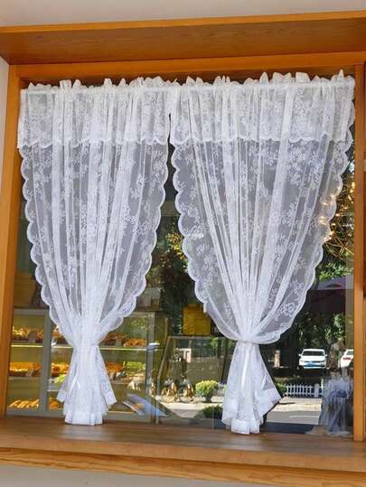 1 st vitrosmönster spetsgardin med transparent gardin, kort gardin, voile, kaffegardin, vintage romantisk stil, transparent, tillverkad av polyesterfiber, lämplig för sovrum, rum, vardagsrum, kök, kontor, café och heminredning