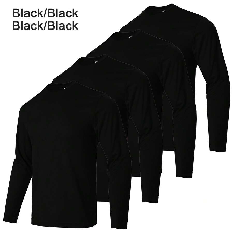 4PCS Men's Performance Long Sleeve T-Shirt - màu đen - Xem 1