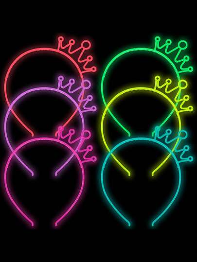 6pcs Glow In The Dark Party Fluorescent Crown Headband, Ladies Glowing Crown Headband, Glow In The Dark Party Supplies, Halloween Birthday Glowing Party Hair Accessories, Party Role-Play Headband Suitable For Halloween Parties Merry Christmas Party Happy New Year Party Birthday Parties