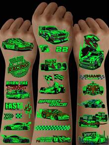 zillor 10 Sheets Luminous Racing Cars Temporary Tattoos, Glow In The Dark Speed Racing Cars Go-Kart Pattern, Racing Competition Party Decorations, Birthday Party Party Favor, Christmas Eve Gifts, Stocking Stuffer, Goodie Bag Fillers - Multicolor - View 2