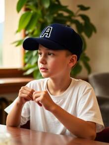 1顶儿童A-Z字母海军蓝棒球帽，时尚男女童运动遮阳帽，可调节帽带，3-8岁儿童返校必备