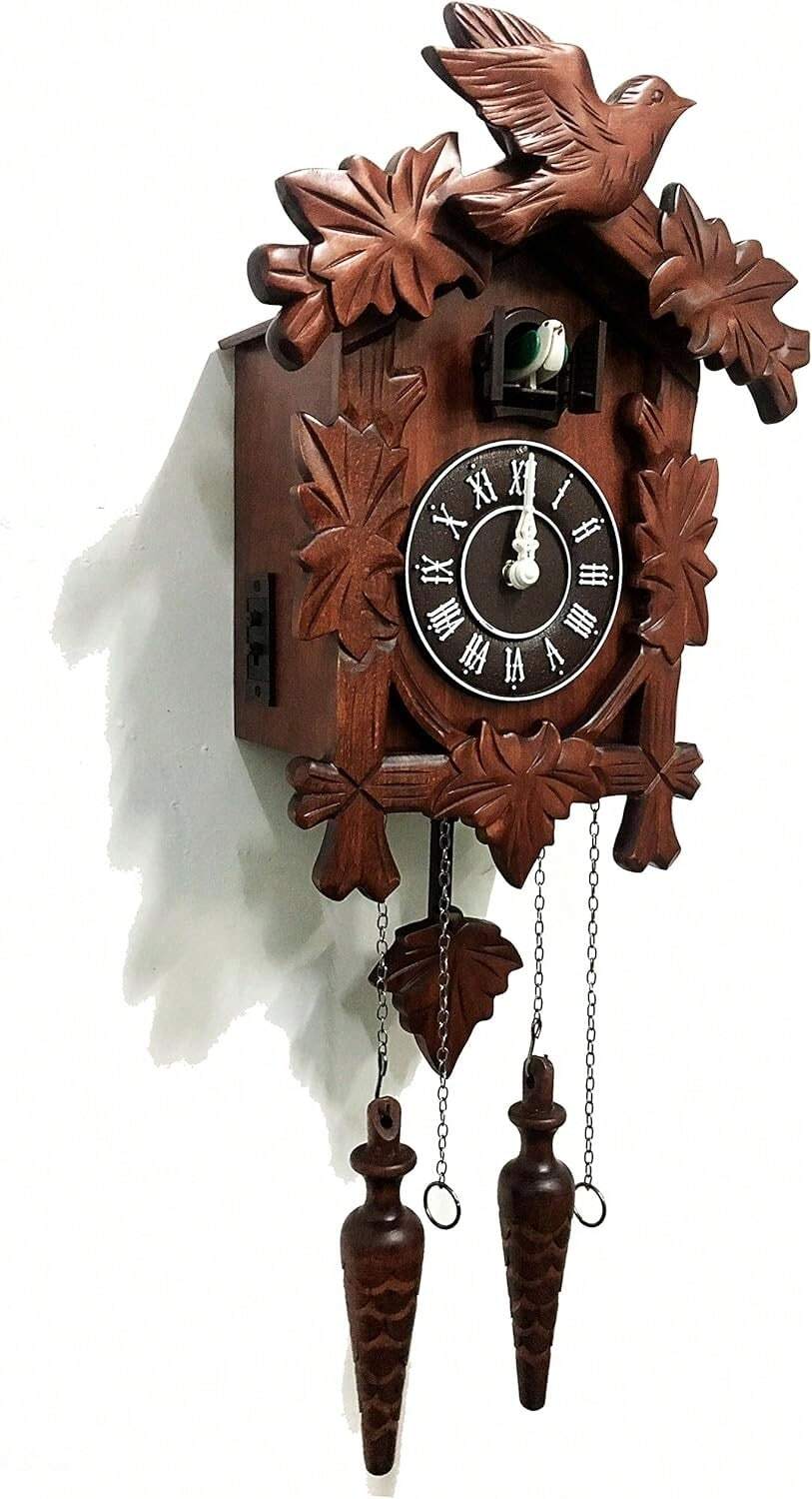 Cuckoo Clock Vintage Large Wooden Wall Clock Handcrafted 13x9.5 Inch Brown