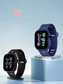 2pcs/1pc Color Display Electronic Watch, Korean Fashion Cool LED Light Couples Digital Watches For Middle School Students