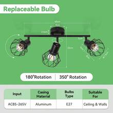 Retro Iron Pendant Light, Rotatable Ceiling Lamp, E27/E14 Bulb, Suitable For Living Room, Dining Room, Bedroom, Kitchen, Hallway, Coffee Shop, Art Gallery, 85-265V - Rotatable Iron Cage Chandelier - View 15