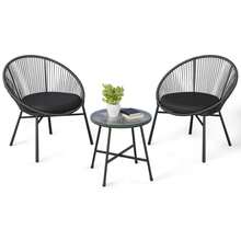 3 Pieces Outdoor Acapulco Chair Patio Bistro Set, All-Weather Patio Conversation Bistro Set With Glass Top Table  2 Chairs W/ Soft Cushion, Outdoor Rattan Patio Furniture Set For Balcony, Pool, Garden - Black - View 1