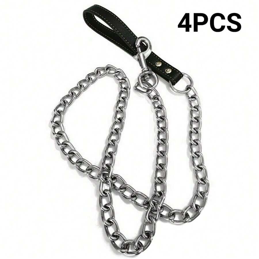 4PCS Heavy Duty Metal Chain Dog Lead With Handle Long Strong Control Leash 0.2*120cm - Black - View 1
