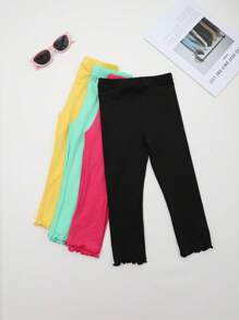4 pares de mallas ajustadas con borde con volantes de unicolor suaves y amigables con la piel para bebés/niñas pequeñas, mallas de estiramiento de moda para niñas para usar en capas