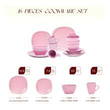 [Elegant Stoneware Dinnerware] 16pcs Elegant Square Matte Rose Stoneware Dinnerware Set For 4, Lead-Free & Scratch Resistant, Dishwasher & Microwave Safe, Includes Plates Bowls & Mug, Ideal For Holiday Entertaining, Daily Dining Use - Matt Rose - View 8