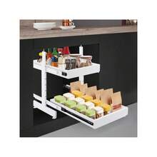 InSyoForeverEC Alloggiamento sottopensile, supporto estraibile, supporto estraibile a 2 strati, lunghezza e altezza regolabili, guide silenziose, supporti da cucina nascosti con 22,05 libbre per strato