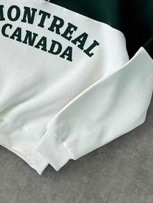 Men's Pullover Quarter Zip Sweatshirt With Letter Print Patchwork, Fashion Long Sleeve Loose Fit Lightweight Sweatshirt, Spring/Autumn