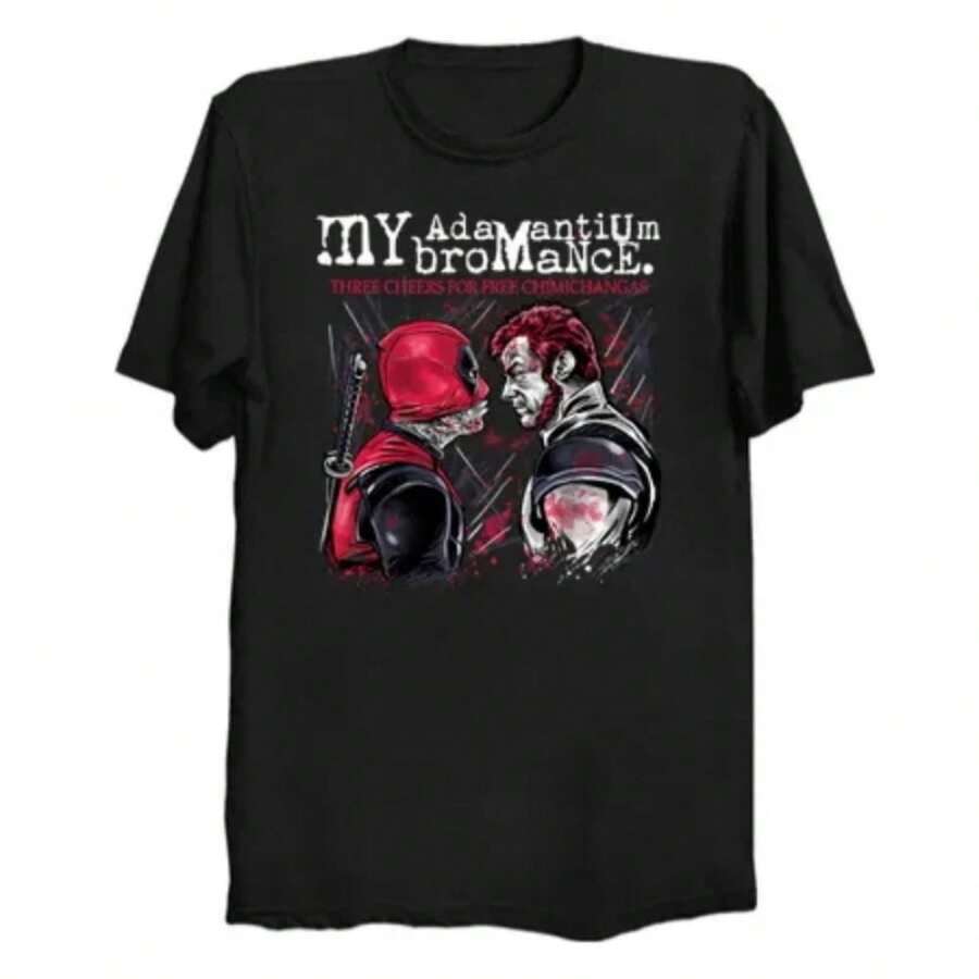 Deadpool T-Shirt Erhero Commuter Tops Cool Daily Men Women 100% Cotton Harajuku O-Neck Vintage Streetwear Unisex Tees - 黑色 - 查看 1