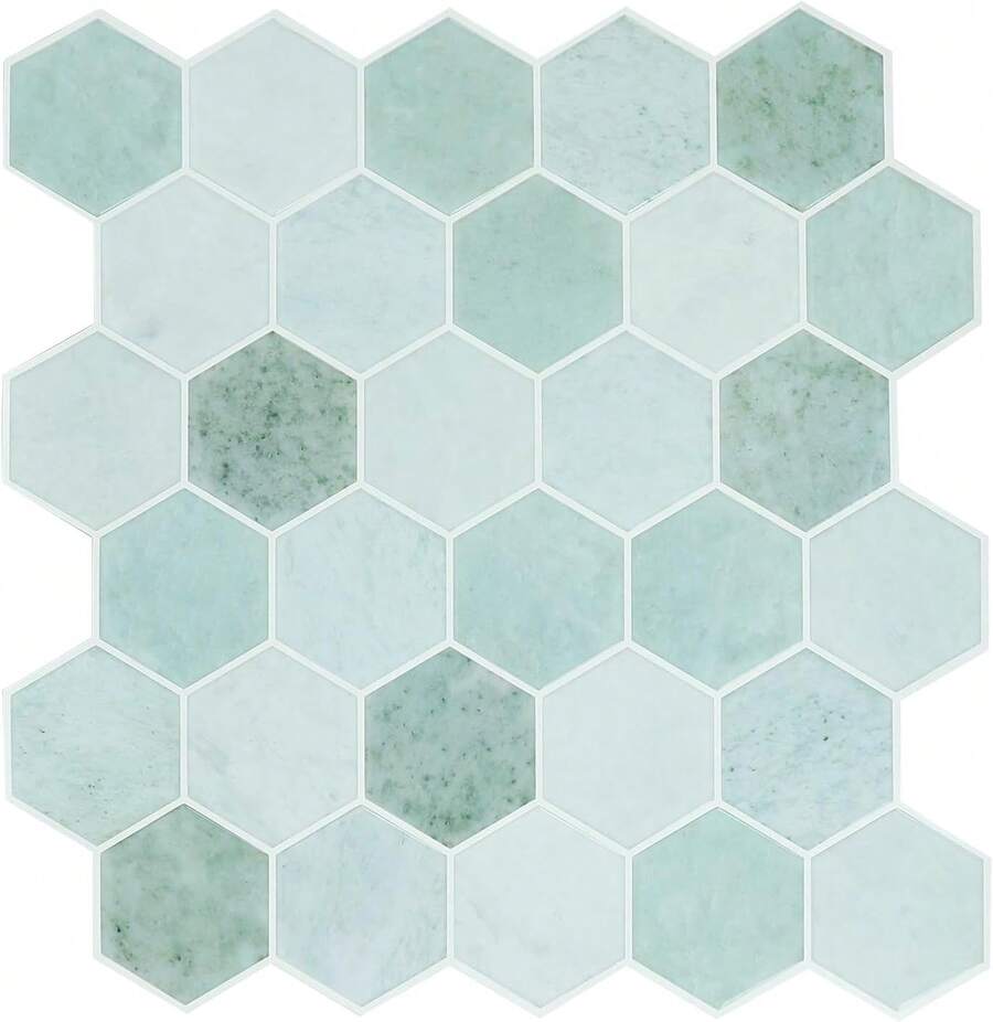 Green  Peel And Stick Wall Tiles, 12x12 Self-Adhesive Marble Effect Kitchen Bathroom Backsplash (10 Sheets) - Green - View 1
