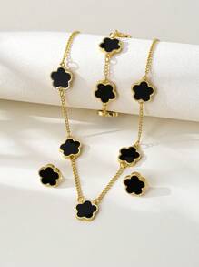 1 Set Women Jewelry Includes 1 Lucky Clover Pendant Necklace, 1 Bracelet, 1 Pair Earrings, Classic & Minimalist Design