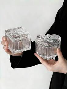 1pc Bow-Knot Crystal Glass Jewelry Box With Cover, Transparent & Delicate Multifunctional Small Storage Box, Suitable For Vanity, Living Room, Bedroom Decor, Perfect Gift For Trinkets, Snacks, Holidays