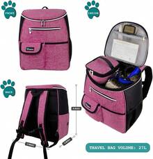 Dog Travel Bag Backpack, Airline Approved Dog Bags For Traveling, Puppy Diaper Bag Supplies, Pet Camping Essentials Hiking Accessories Dog Mom Gift, Food Container, Collapsible Bowls, Pink - Pink - View 2