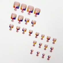 24Pcs French Press On Toenails Short Square Fake Toenails Rainbow Colored French Tip Toenail Press Ons Cute Summer Toe Press On Nails Seamless Fit Toe Nails Glue On False Toe Nails For Women Girls