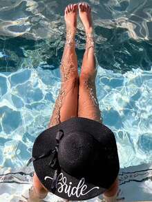 1 件，定制大檐太阳帽，沙滩太阳帽，个性化刺绣名字户外帽，单身派对沙滩帽，夏季防晒，面部和颈部防晒，时尚沙滩草帽，伴娘沙滩帽，定制女士太阳帽，单身派对，蜜月，泳池，婚礼装饰礼物 - 彩色 - 查看 4