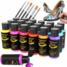 Kit de peinture acrylique pour baskets, chaussures, sacs et plus - 12/18 couleurs vibrantes, comprend un finisseur et 6 pinceaux avec palette - set de peinture flexible et imperméable pour artistes et artisans, fournitures scolaires, rentrée scolaire
