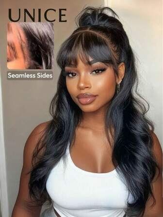  Wigs Curtain Bangs Fluffy Black Fluffy Pre Cut Pre Bleached Pre Plucked 7x5 Bye Bye Knots Lace Front Wig Natural Loose Wave Wig Wear Go Glueless Wig Lace Closure Wigs For Women UNICE Hair