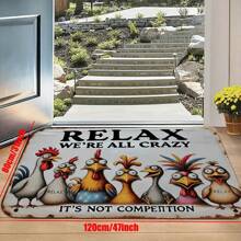 1pc Rubber Doormat, Vintage Quirky Metal Style Doormat Featuring A Flock Of Odd Chickens With "We're All Mad Here" Text, Non-Slip Indoor Mat For Front Door, Bathroom, Garden, Kitchen And Bedroom