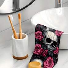1 set/2 buc prosoape de bucătărie cu model craniu și floral, prosoape de spălat vase, potrivite pentru decorarea interioară în restaurante, bucătării și băi, decorare pentru petreceri, cadouri de festival și pot fi oferite și ca cadouri de Halloween