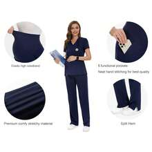 Fitglam Women's Maternity Scrubs Pant Workwear Casual Cargo Trousers Pregnancy Pants, S-XXL - Màu xanh hải quân - Xem 5
