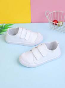 1 Pair New Kids Sports Shoes, Girls Solid Color Hook And Loop Canvas Shoes, Minimalist Design Versatile Soft Bottom Comfortable For Children To Wear Outdoor In Spring And Autumn