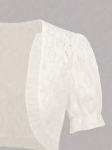 夏季女士镂空蕾丝短上衣，优雅泡泡短袖，女士服装