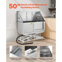 Electric Lift Dog Washing Station, 50 Inch Professional Stainless Steel Pet Grooming Tub W/ PE Water Filter Board, Faucet & Showerhead Dog Bathtub Washing Sink For Multiple Pets (Right Door) - US A Type Plug(110-127V) - View 2