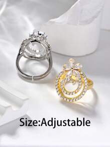 1 Pc Niche Sweet Hollow Geometric Spiral Ladies Ring,Gold/Silver Circle Zirconia Flower Ring,Summer Beach Vacation Accessory,Elegant Jewelry Gift For Daily,Dating,Party,Holiday,Wedding,Valentine's Day Gift,Birthday Gift.