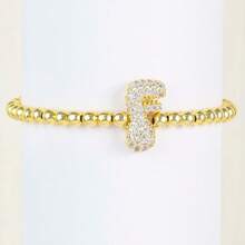 1 件经典时尚 18k 镀金锆石字母串饰手链奢华 A-Z 字母泡泡可调节链条手链女士珠宝礼物