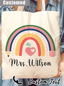 1 个定制教师答谢手提袋 - 个性化帆布沙滩包和购物袋，带有字母组合名称，个性化教师包 - 定制彩虹手提袋，带有花卉图案，容量大，带扣闭合 - 适合送给助教、毕业生或教学助理的理想感谢礼物，书包 | 花卉手提袋可折叠且轻便