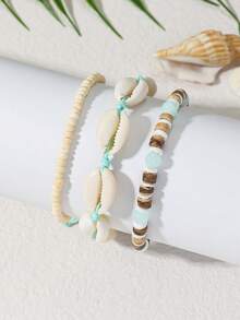 3件套白色串珠龟壳手工编织女士手链