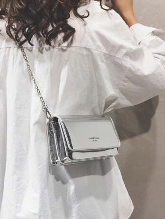 Fashionable Mini Silver Crossbody Bag, Multi-Layer Small Square Bag, Women's Shoulder Bag, Lipstick Bag