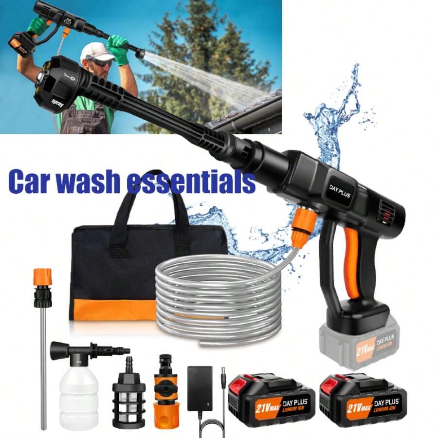 Royalswill Cordless Pressure Washer, Max 350W 45 BAR, Portable Power Washer Cleaner 3.0 Ah Battery Operated High Pressure 652PSI Car Wash Unit, Jet Washer, For Washing Cars, Watering Plants, Cleaning Floors (With Batteries) - 黑色 - 查看 1