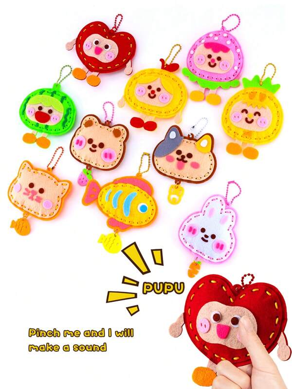 1 pezzo Giocattolo pendente con suono in tessuto non tessuto per bambini, pendente a forma di animale o frutta dei cartoni animati, pendente in feltro, kit fai-da-te creativo ed educativo per bambini in età prescolare, regalo per bambini, materiali fai-da-te artigianali