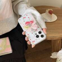 可爱粉色蝴蝶结樱桃磁性手机支架，桌面伸缩式斜挎支架，多功能装饰手机支架 - 粉色 - 查看 7