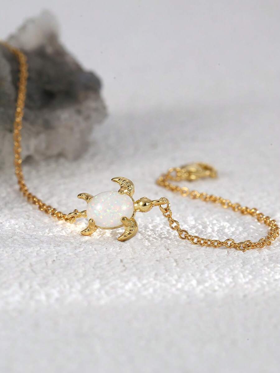 Charm-In 1 件海滩锆石海龟吊坠手链，精美小海龟手链，优雅珠宝，适合旅行和日常佩戴，节日礼物，情人节送给女朋友的礼物 - 金色款2 - 查看 1