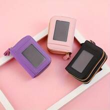 Compact Zip Wallet With Clear ID Window – Stylish PU Leather For Everyday Use - màu đen - Xem 11