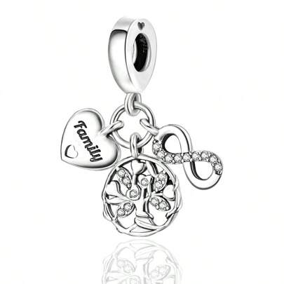 Silver Plated Tree Of Life Pendant, Infinity Symbol, Square Cubic, Beaded Jewelry Charm, Suitable For DIY Bracelets Necklaces Pendants, Women Gift