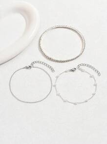 3 piezas/set tobilleras para niños, estilo bohemio de moda, con cristales de una hilera y perlas blancas. Ideal para lucir en la playa, ideal para lucir los tobillos de las niñas. (Nota: El número de cuentas puede ser ligeramente mayor o menor al indicado, lo cual es normal).