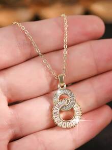 1set/3pcs New Roman With 8-Shaped Numeral Earrings Gold Plated Color Luxury Cubic Zirconia Necklace Earring Set Female Charm Jewelry Gift For Daily Wear And Festivals - Yellow Gold - View 6