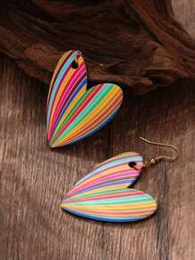 Acrylic Pendant Earrings, Bohemian Style, Rainbow Heart Shape Glossy Design, Versatile For Daily, Beach, Vacation, Dates, Unique Gift For Her, Summer