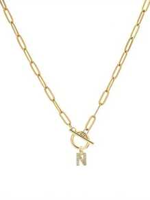 1pc Custom Gold Letter Necklace, Toggle Clasp Design, Sparkling Rhinestone Studded Initial Pendant, Unique Personalized Jewelry To Elevate Your Look, Perfect For Layering