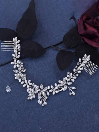 1pc Elegant Bridal Faux Pearl Headband Women Wedding Hair Accessories Comb Party Bridesmaid Girl Head Decorations Valentine's Day Accessories
