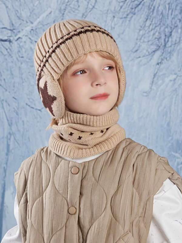 2 piezas Conjunto de gorro y bufanda para niños, gorro de punto y cuello cálido forrado térmicamente para niños y niñas en invierno