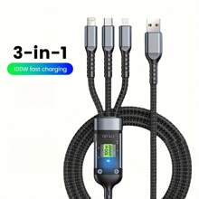 Intelligent Charging Assistant! 3-In-1 Fast Charging Cable 100W Flash Charger Cable, Compatible With Multiple Platforms, One Step Ahead, Improving Usage Efficiency! Compatible With IPhone, Android, Camera, MP3 Universal Adapter