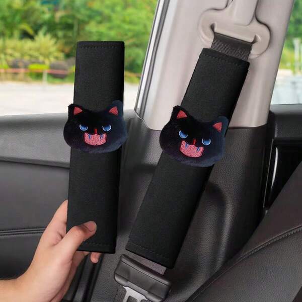 2 piezas Fundas de cojín de hombro con cinturón de seguridad de peluche de gato